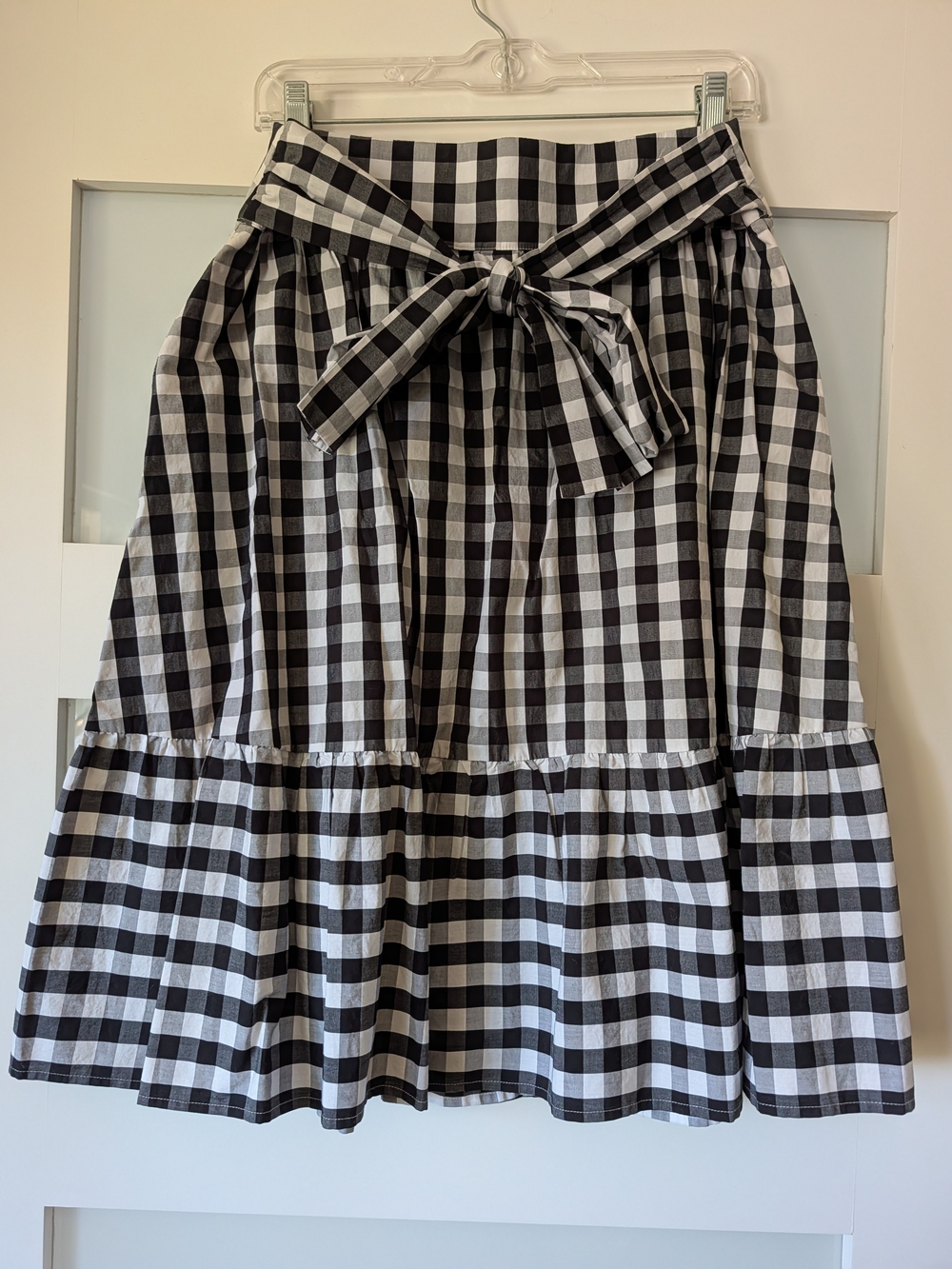 J. Crew Black and White Gingham Tie-Waist A-Line Skirt